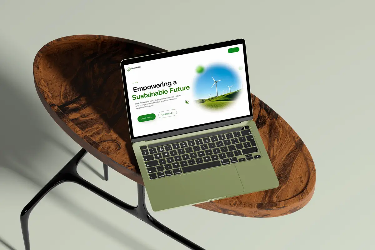 laptop with ecological landing page coffee table 1 Purna